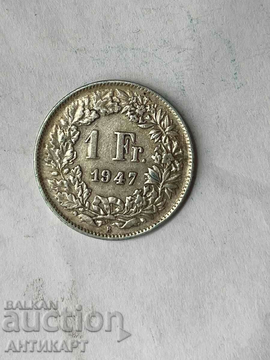 сребърна монета 1 франк сребро Швейцария 1947