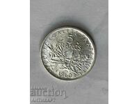 silver coin 5 francs France 1960 silver
