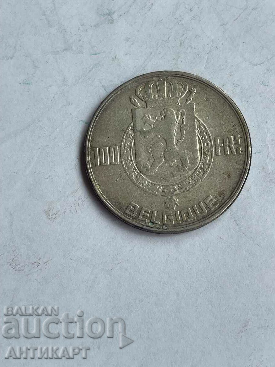 сребърна монета 100 франка Белгия 1949 сребро 18 г. 835