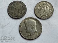 three silver coins Greece USA Austria