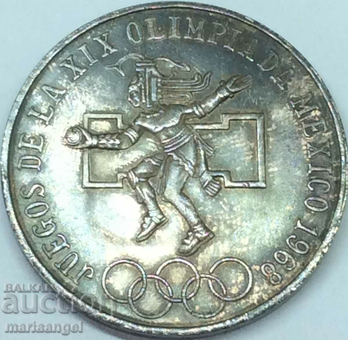 Mexic 1968 25 pesos Jocurile Olimpice 22,5 g argint 0,720 Patină