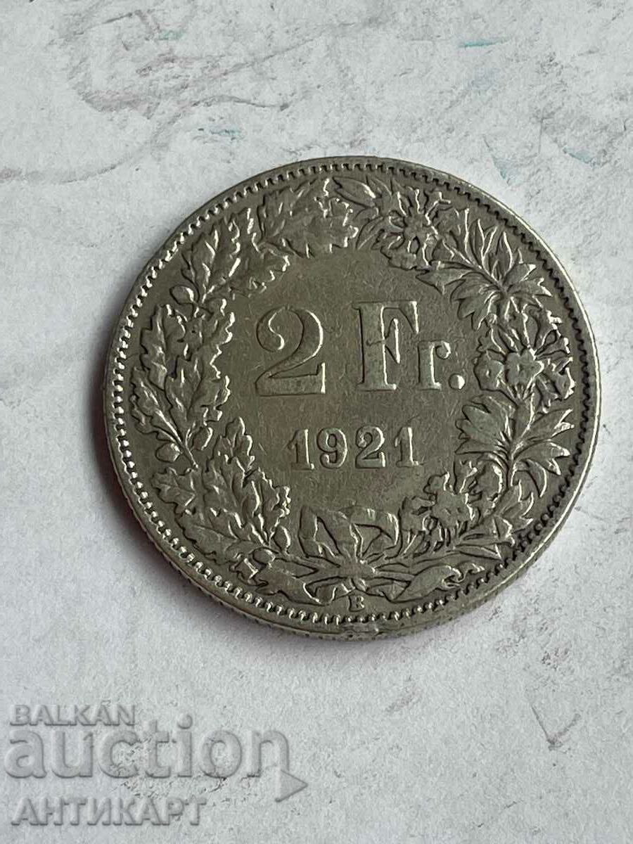 monedă de argint 2 franci Elveția argint 1921