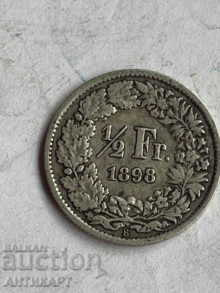 сребърна монета 1/2 франк сребро Швейцария 1898