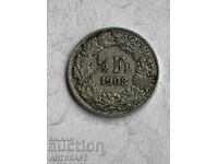 monedă de argint 1/2 franc argint Elveția 1908