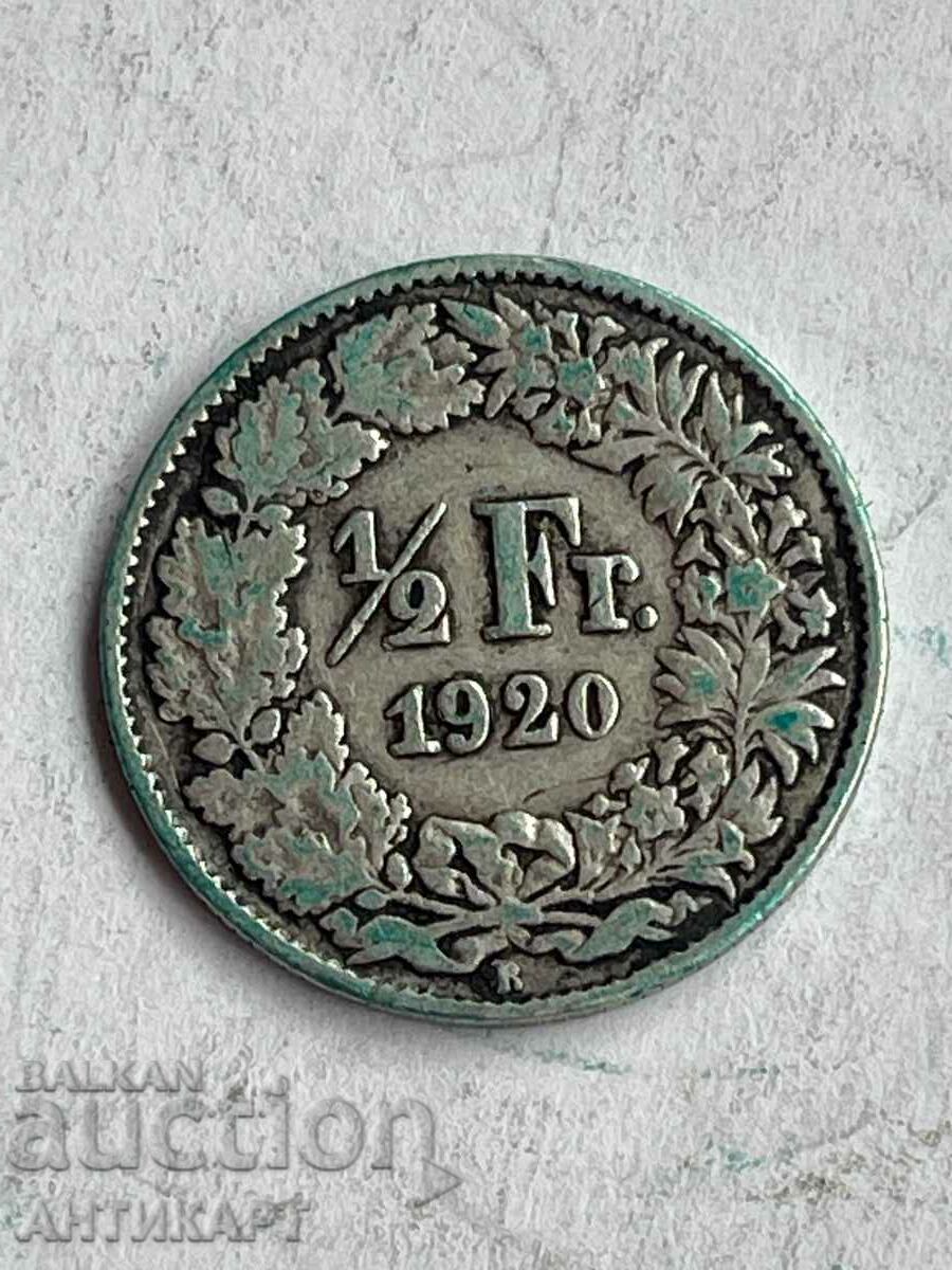 monedă de argint 1/2 franc argint Elveția 1920