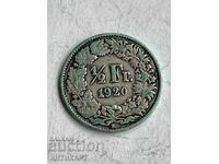 сребърна монета 1/2 франк сребро Швейцария 1920