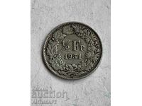 ασημένιο νόμισμα 1/2 φράγκου ασήμι Ελβετία 1931