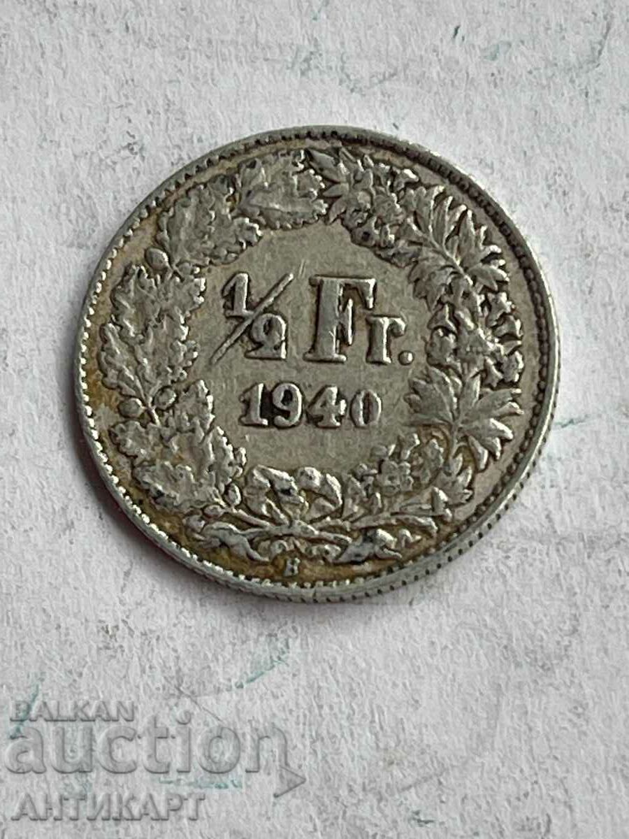 сребърна монета 1/2 франк сребро Швейцария 1940