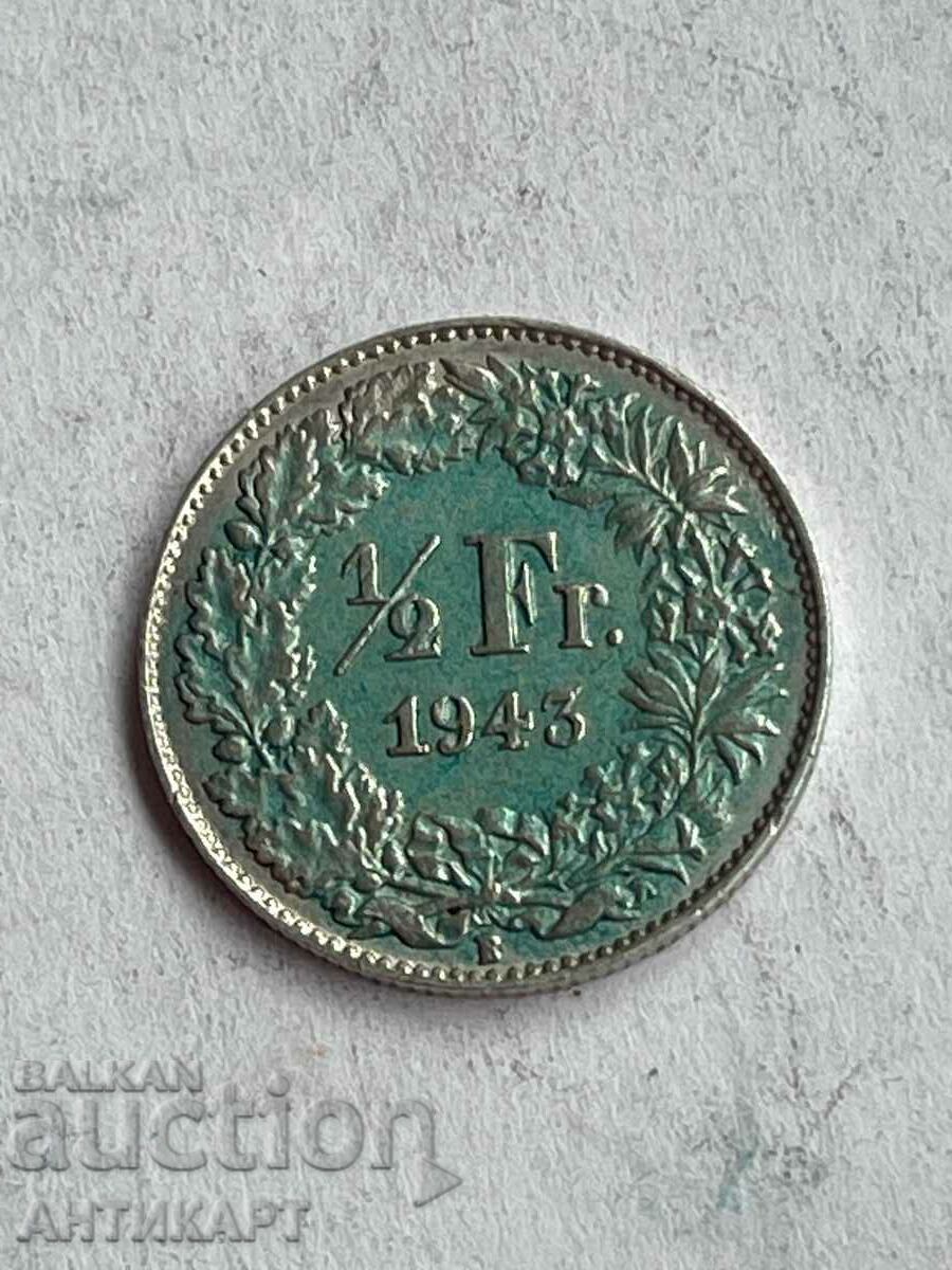 ασημένιο νόμισμα 1/2 φράγκου ασήμι Ελβετία 1943
