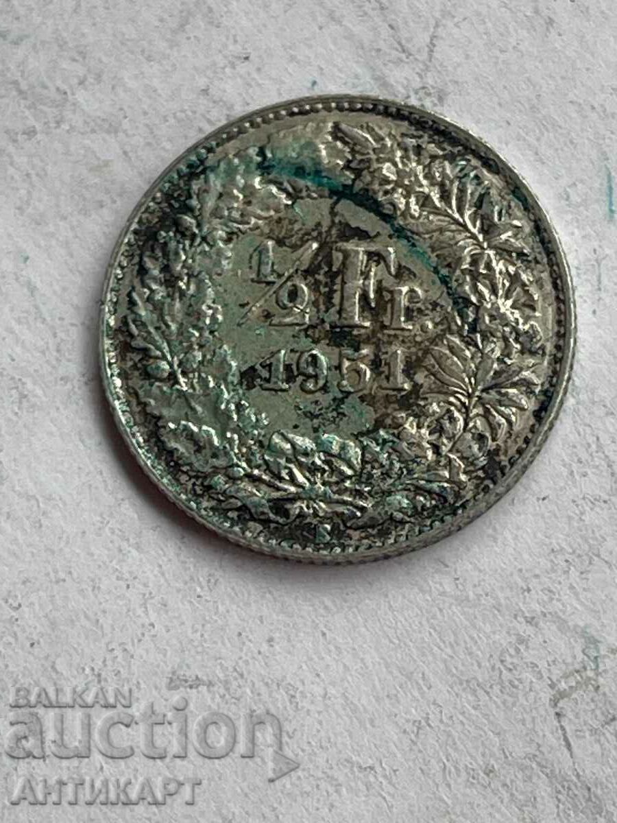 ασημένιο νόμισμα 1/2 φράγκου ασήμι Ελβετία 1951