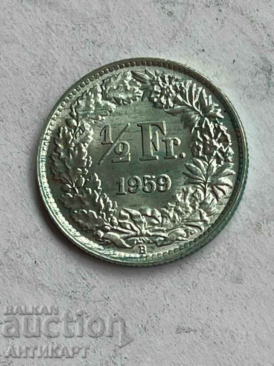 сребърна монета 1/2 франк сребро Швейцария 1959