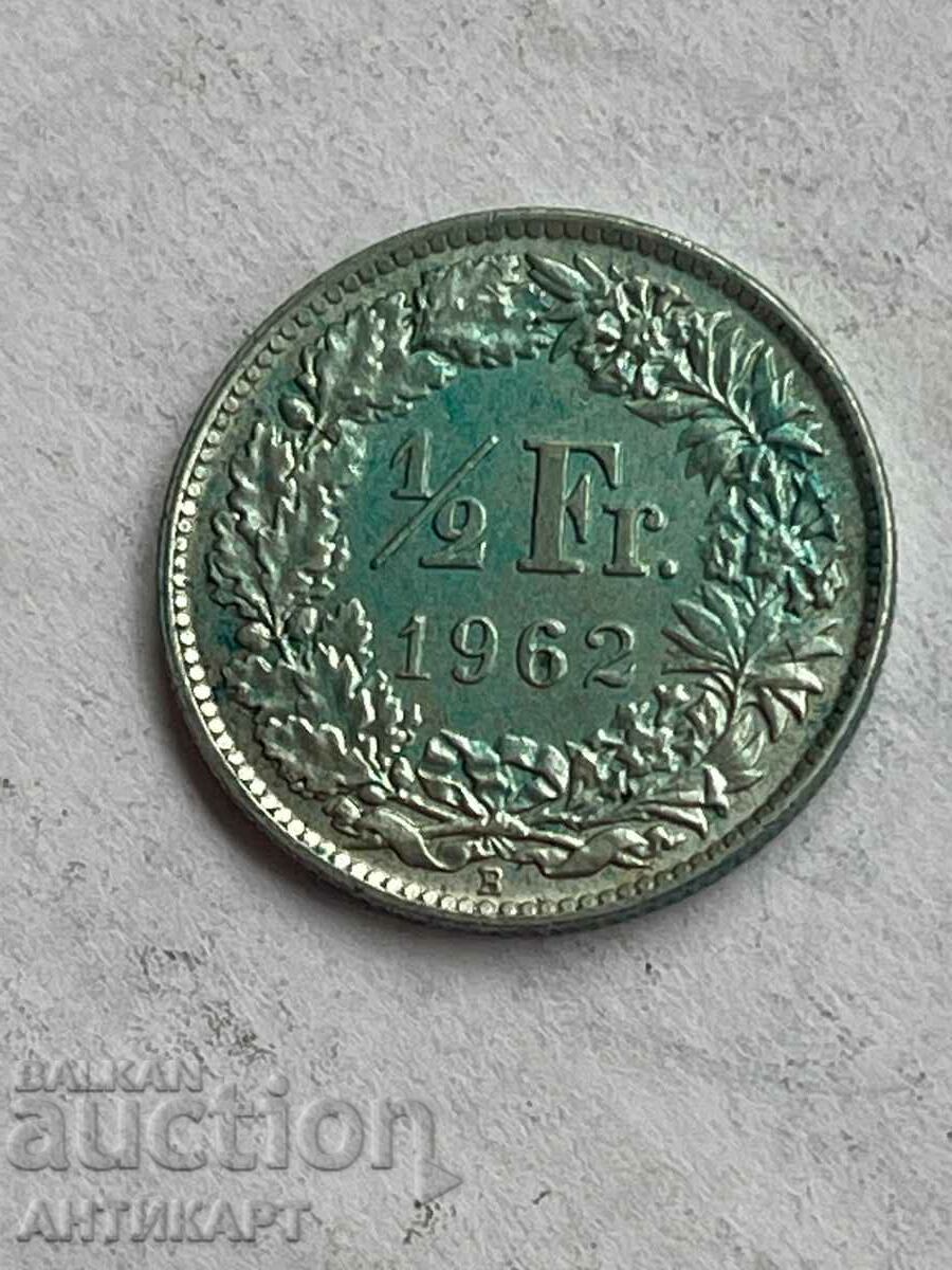 monedă de argint 1/2 franc argint Elveția 1962