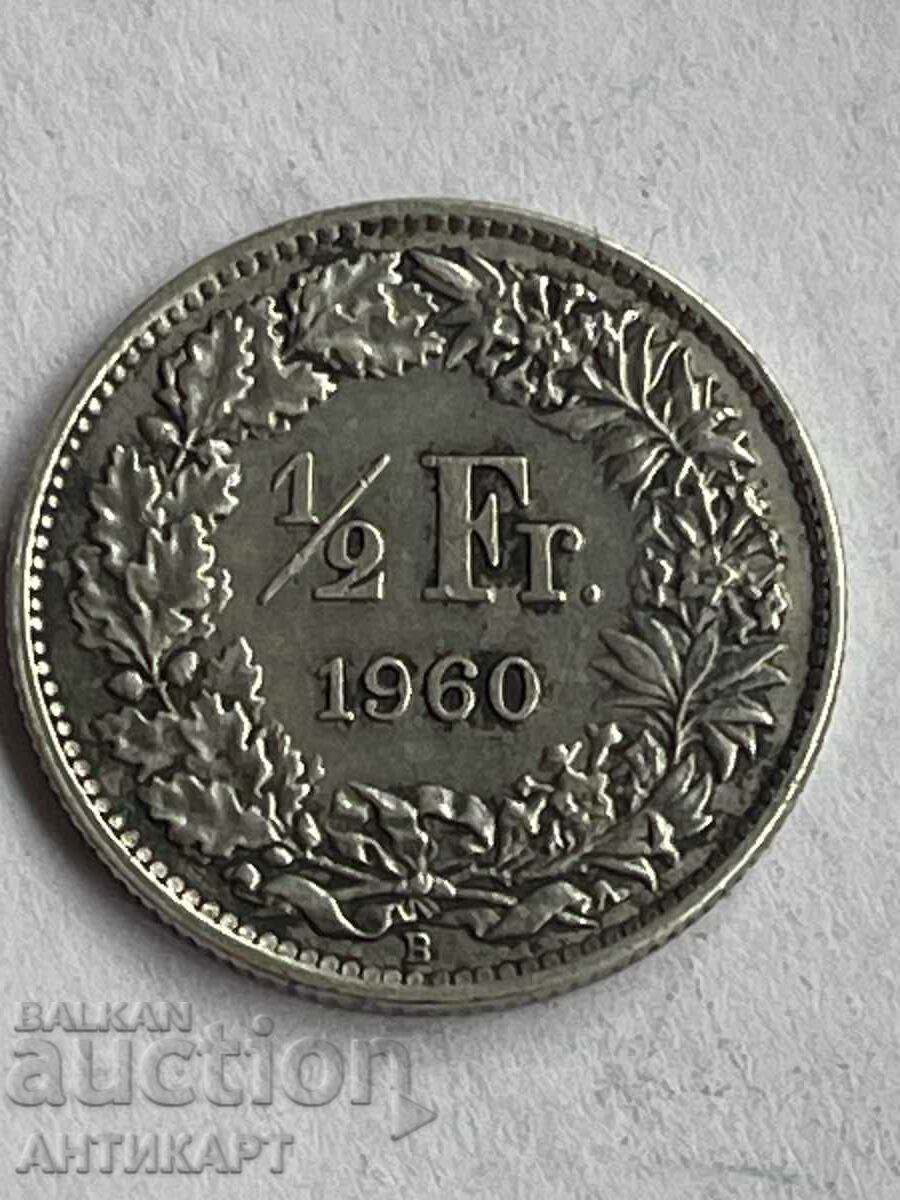 monedă de argint 1/2 franc argint Elveția 1960