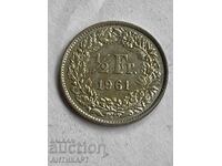 сребърна монета 1/2 франк сребро Швейцария 1961