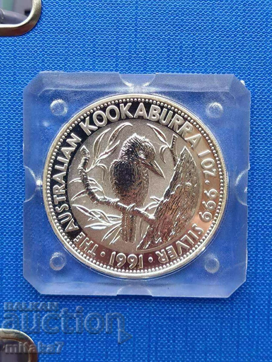 Moneda de argint Kookaburra, 1 oz, Australia, 1991