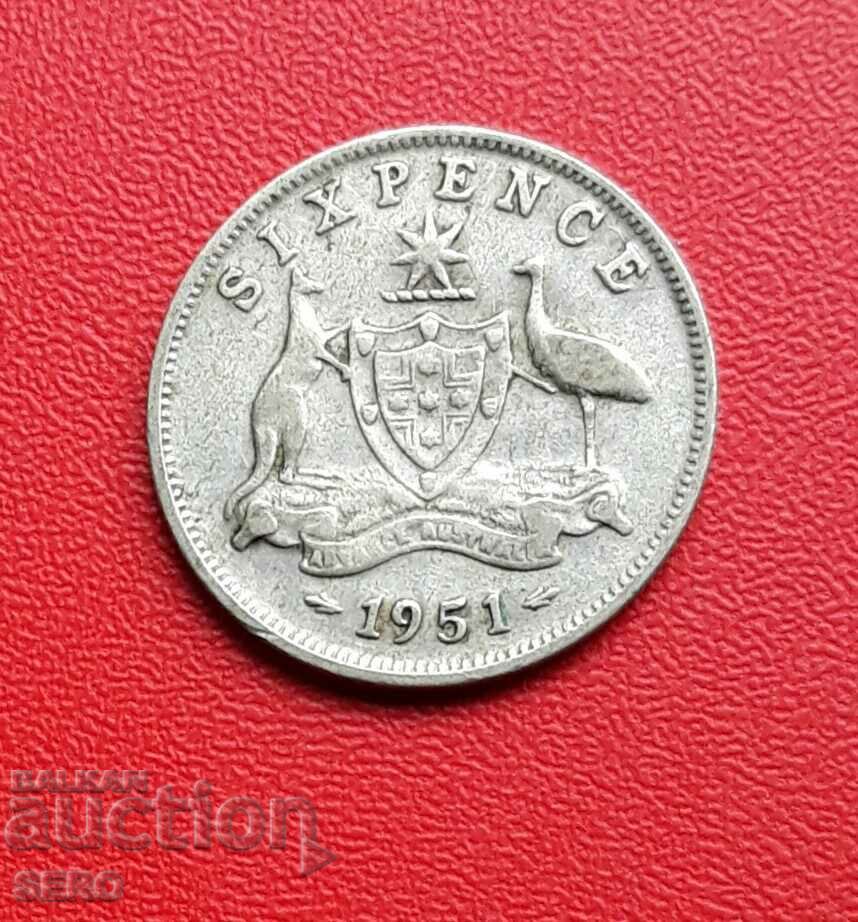 Australia-6 pence 1951-argint