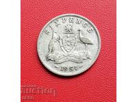 Австралия-6 пенса 1951-сребърна