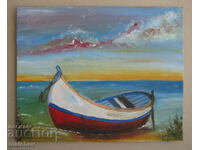 Oil painting 24/30 cm landscape Boat oil, excellent
