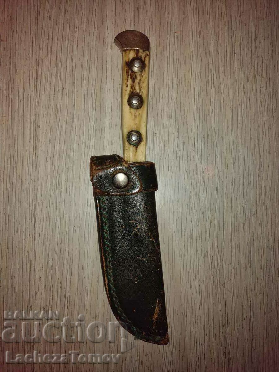 Knife blade dagger Solingen Germany horn handle leather sheath