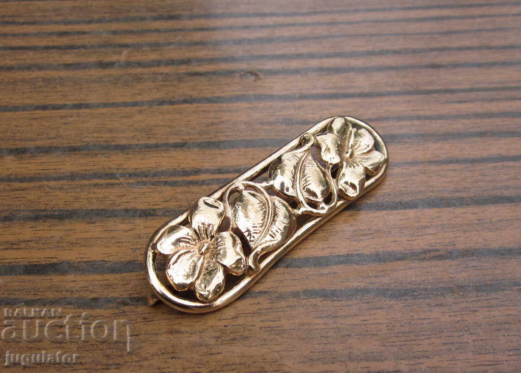 Auction Art Deco Vintage Old Double Gold Plated Flower Jewel Brooch Auction Art Deco Vintage Old Double Gold Plated Flower Jewel Brooch
