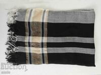 Large black scarf with fringe and light gray stripes