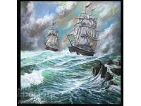 Ντενίτσα Γκαρέλοβα ζωγραφική "Θυελλώδεις στιγμές της θάλασσας" 60/60 λάδι
