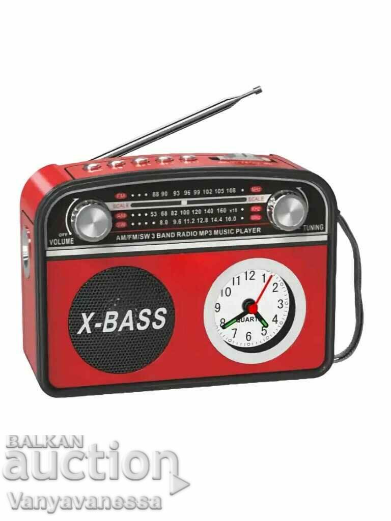 Portable radio with flashlight and clock, loudspeaker with Bluet