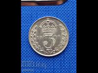 Сребърна монета 3 пенса 1908 година, Великобритания