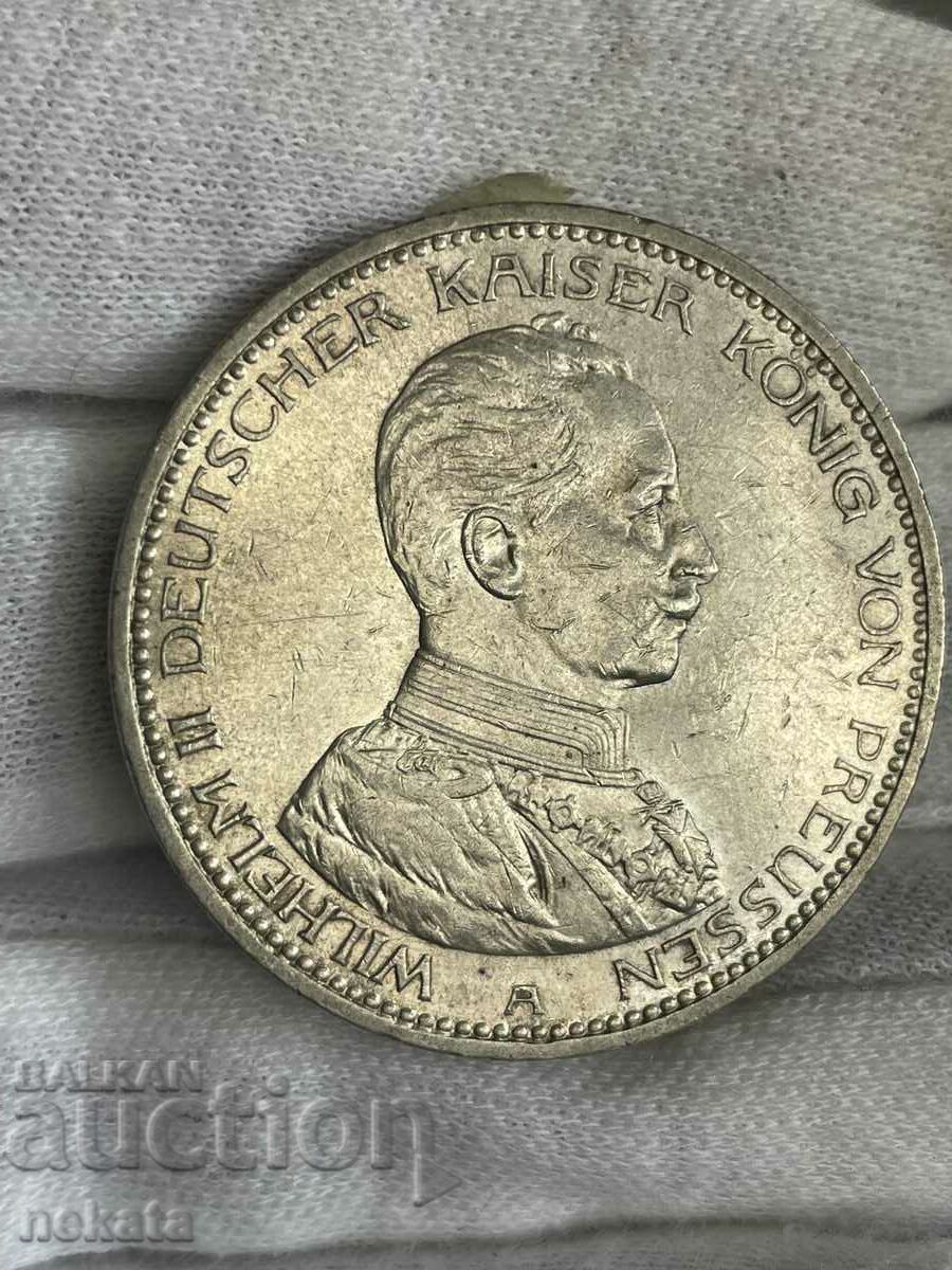 5 марки 1913 г. Вилхелм II (Германия) - сребро, Без ЗЦ