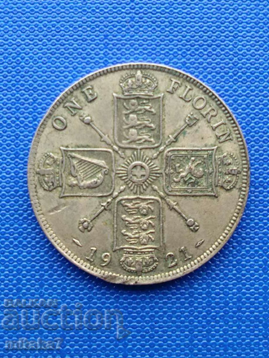 Silver coin 1 florin 1921, Great Britain