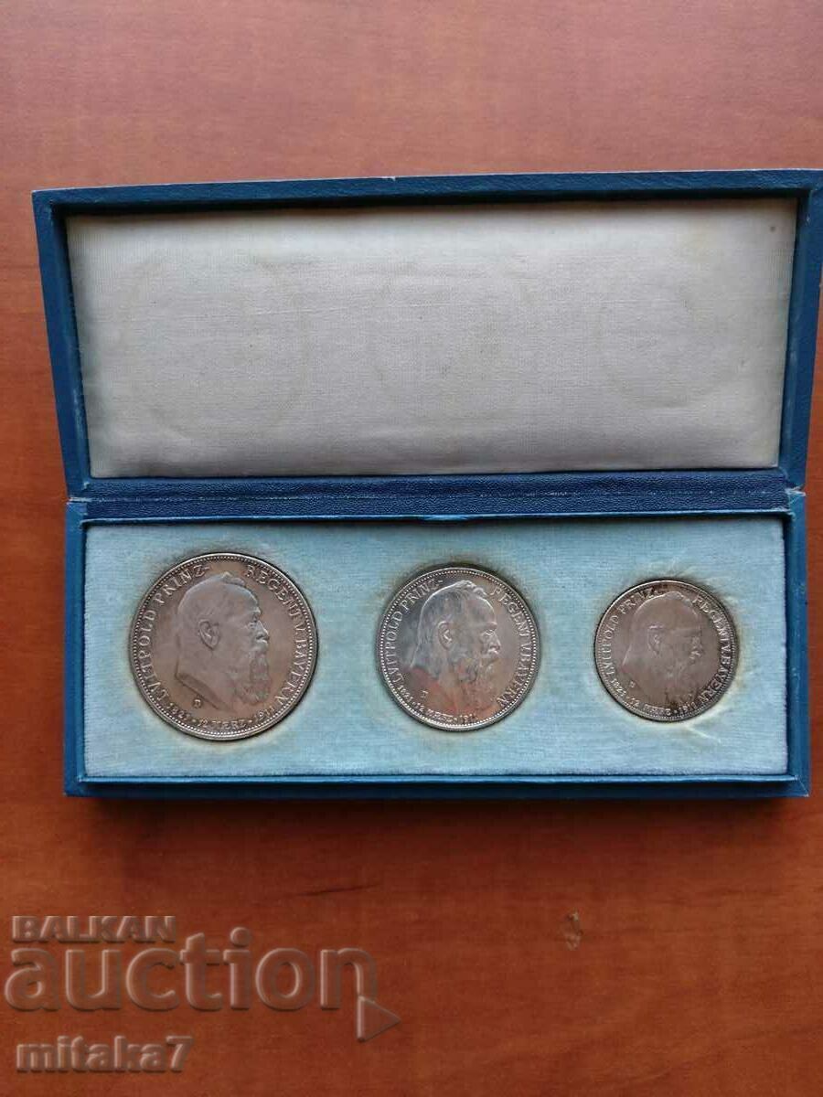 Комплект от три сребърни монети, 1911 година, Бавария