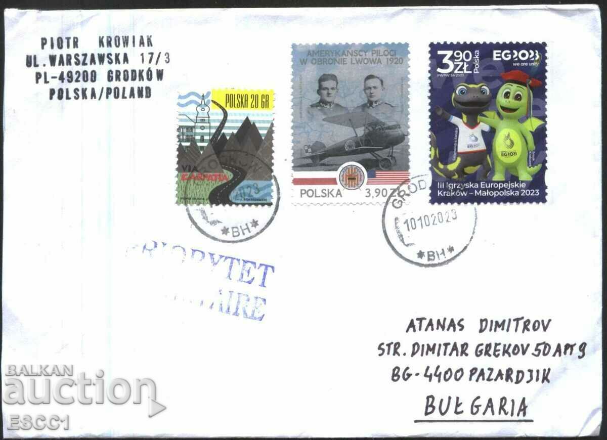 Traveled envelope with stamps Aviation Airplane Sport 2023 from Poland