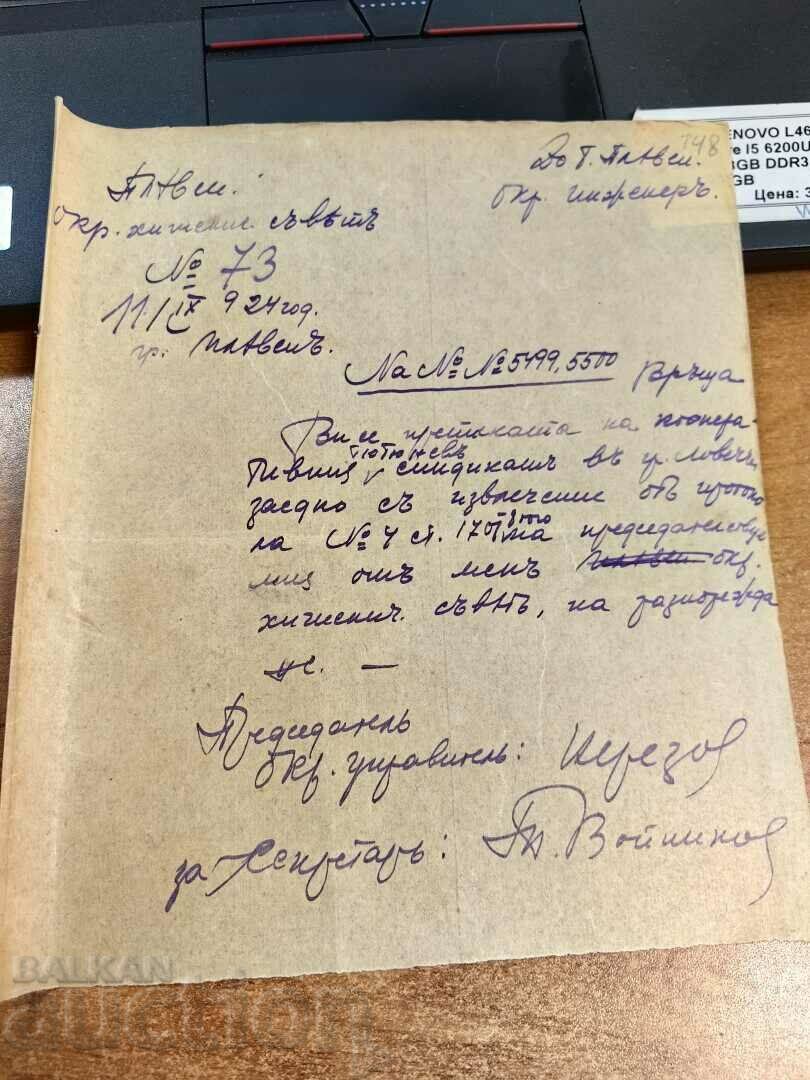 1924 PLEVEN CONSILIUL DE IGIENĂ DOCUMENT REGATUL BULGARIA