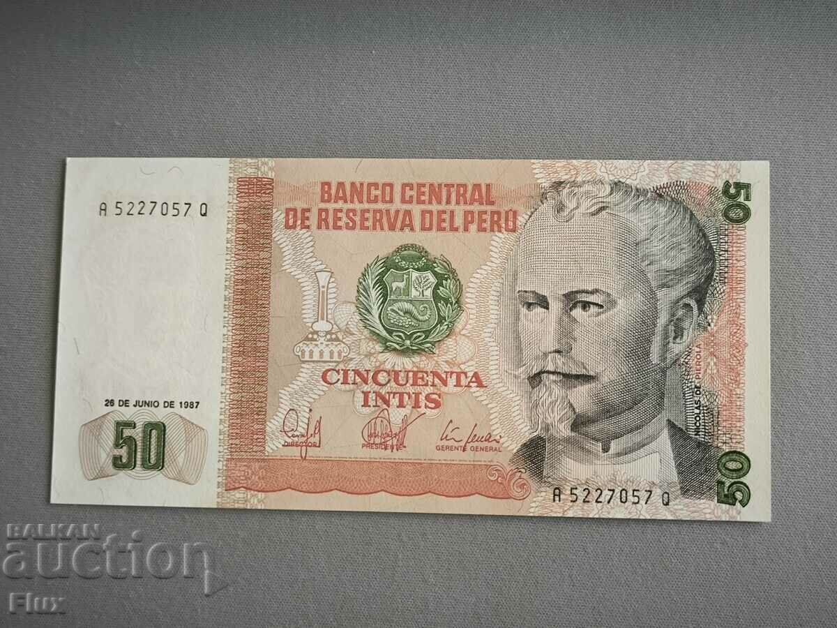 Bancnota - Peru - 50 intis UNC | 1987