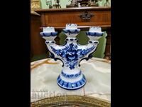 A beautiful collectible Russian Gzhel porcelain candle holder