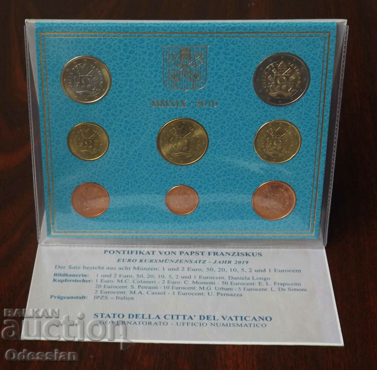 Ватикана 2019 - комплектен сет от 1 цент до 2 евро BU