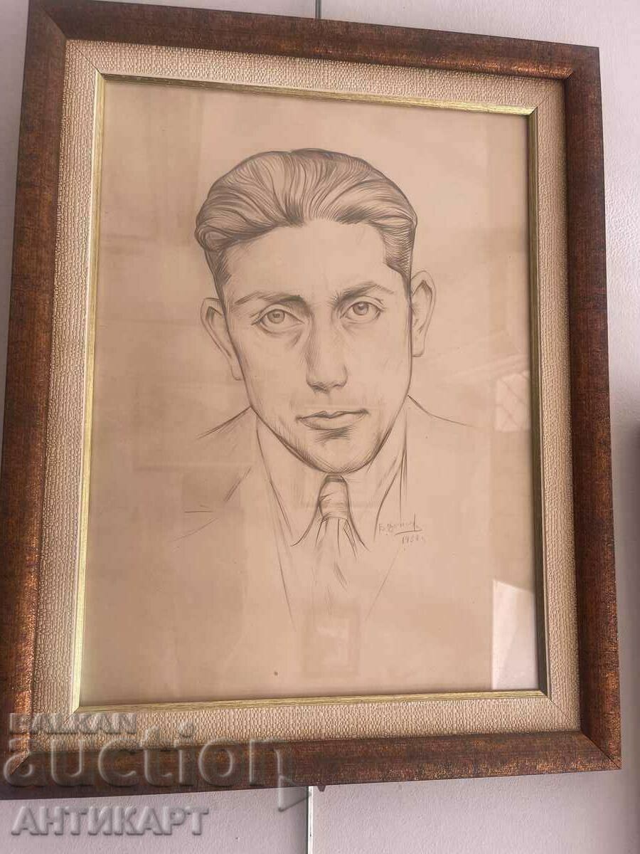 Bocho Donev Autoportret 1930 semnat 32/44cm înrămat