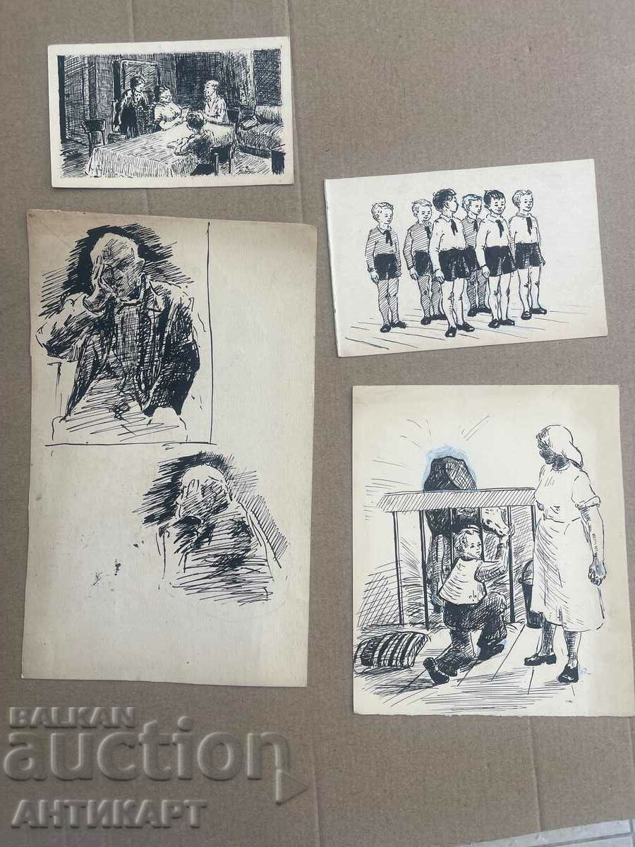 4 ink drawings with price 39.00 BGN | € 19.94 4 ink drawings with price 39.00 BGN | € 19.94