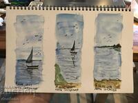 Desen, schiță, pictură, acuarelă - Culoare de apă - Peisaje marine