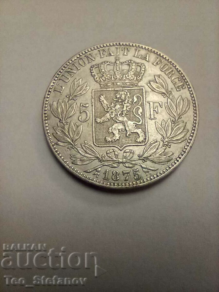 5 φράγκα 1875 ΧF Βέλγιο για συλλογή