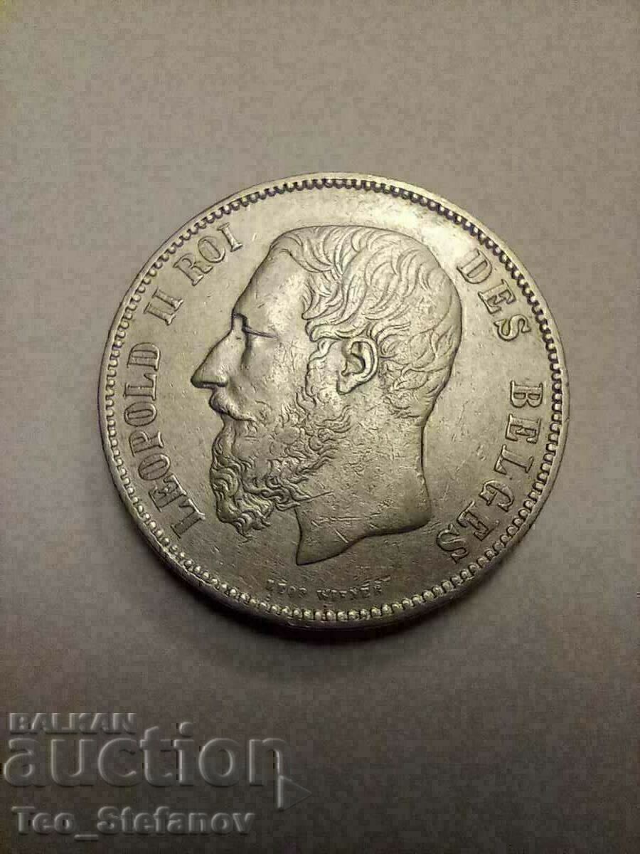 5 Francs 1875 Belgium XF+ Silver