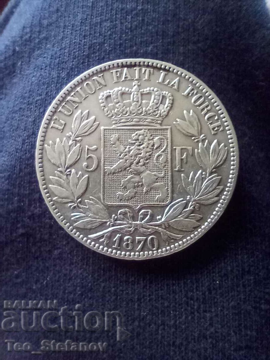 5 Francs 1870 Belgium Silver