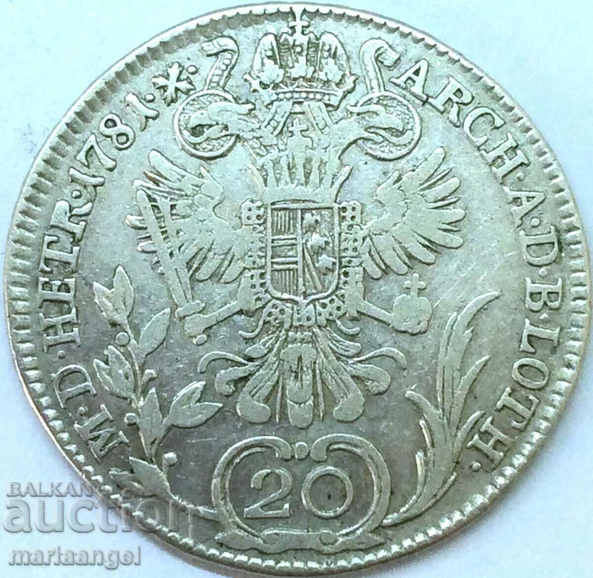 20 Kreuzer 1781 Austria Iosif al II-lea argint - rar