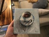 Pictura in ulei - Natura statica - Cana de cafea de dimineata - 20/20cm