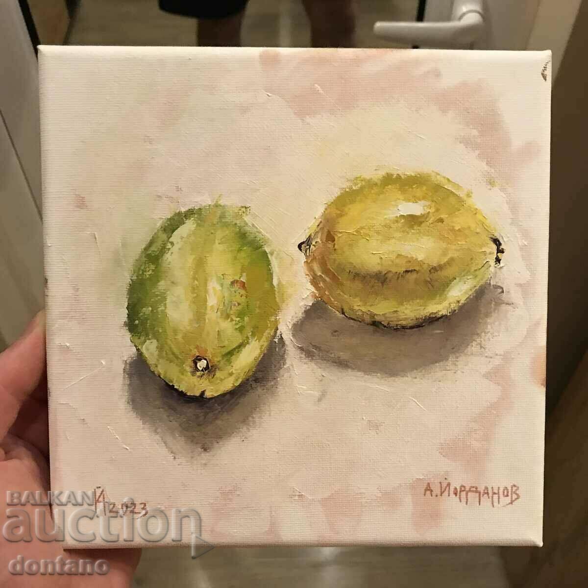 Oil painting - Still life - Two lemons - 20/20cm