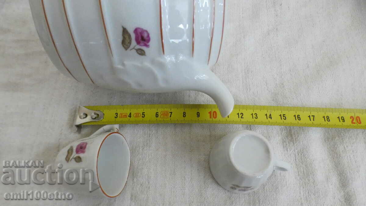 Bure jug set + 2 cups of old Bulgarian Isis porcelain - 7 Bure jug set + 2 cups of old Bulgarian Isis porcelain - 7