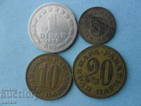 1 dinar and 5, 10 and 20 coins 1965 Yugoslavia