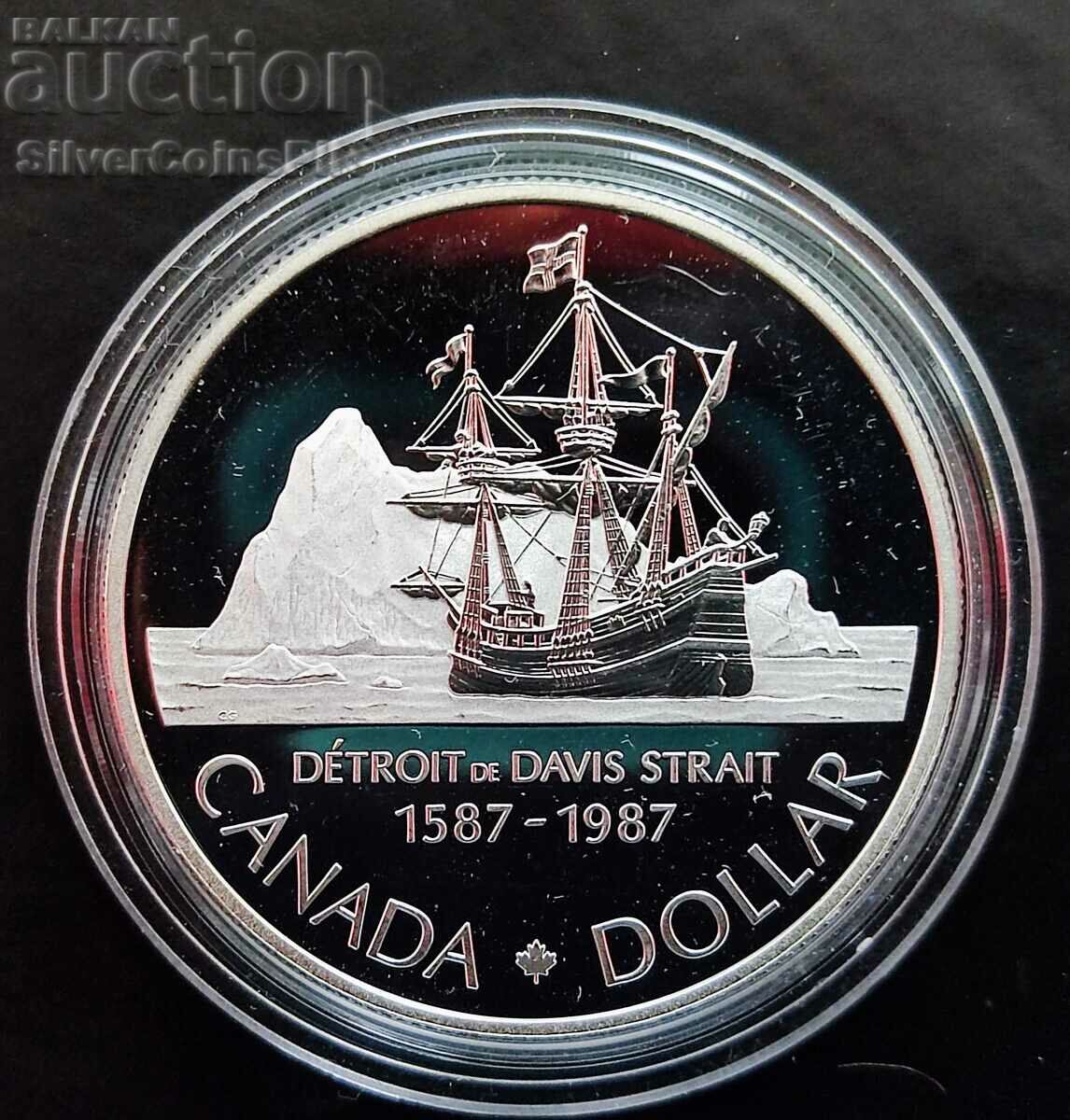 Сребро 1$ Пролива Дейвис Страйт 1987 Канада