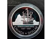 Silver $1 Davis Strait 1987 Canada