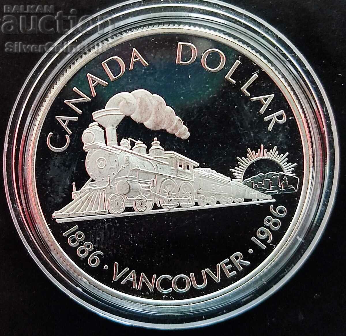 Silver 1$ 100g. Vancouver Railway 1986 Canada